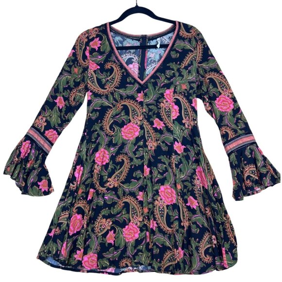 Spell Women's XXS Etienne Playdress Noir V-Neck Floral Paisley Bohemian - Picture 3 of 12